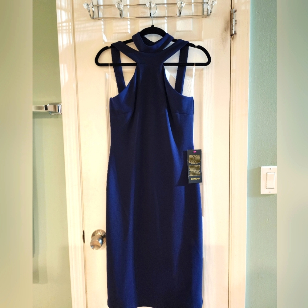 Elegant Navy Blue Halter Dress